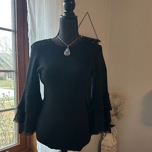 Design History Black Ruffle Bell Sleeve Sweater